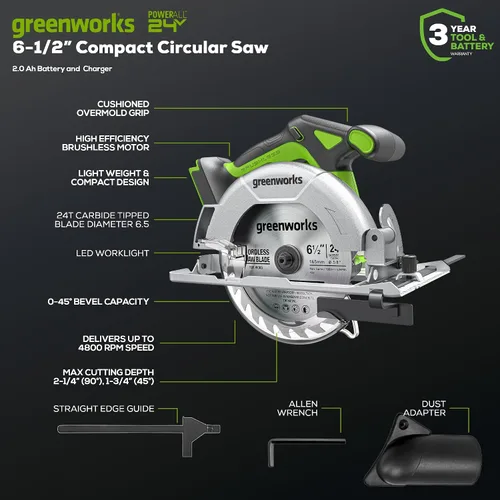 Miniatura 11 de Greenworks Kit combinado de herramientas eléctricas sin escobillas de 24 V, 5 piezas: 310 pulgadas. -lbs Taladro, destornillador de impacto Ibs