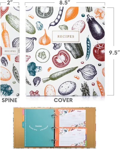 Miniatura 6 de Jot & Mark - Organizador de recetas con 3 anillos (Cosecha otoñal) 50 tarjetas de recetas de 4 x 6, separadores de página completa y protectores