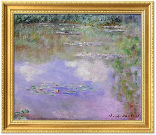 Miniatura 103 de IPIC - Reproducción artística de los lirios de agua de Claude Monet 1906, impresiones giclée coinciden con el marco dorado clásico, arte de pared