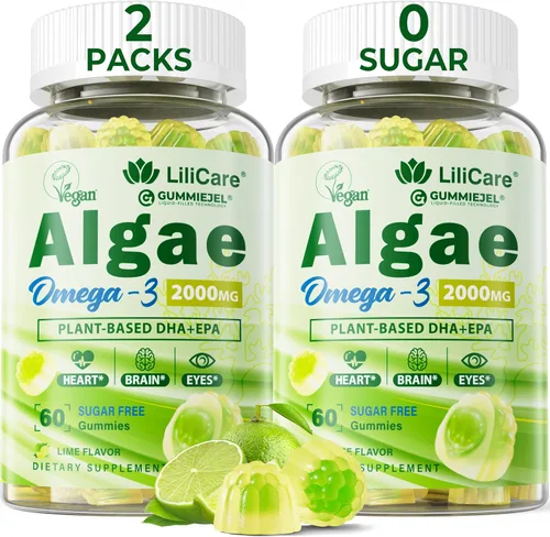 Gomitas Omega 3 de 2200 mg de aceite de algas (DHA 640 mg y EPA 290 mg) para mujeres y hombres, alternativa de aceite de pescado vegano Omega 3, con