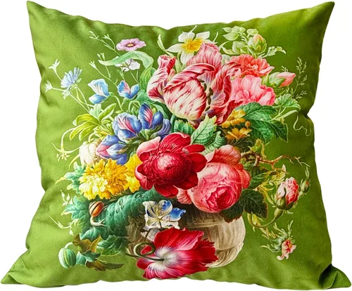 Miniatura 13 de Funda de cojín floral ligera de lujo, 18 x 18 pulgadas, pintura al óleo retro victoriana de doble cara, fondo negro, flor vibrante, funda de cojín