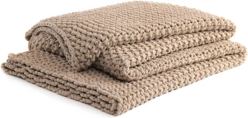 Miniatura 10 de YnM Manta de Punto Grueso de Algodón, Mantas de Punto Trenzado para Cama, Sofá, Sillón, Cómoda y Relajante, Pieza Decorativa para Casa de Campo