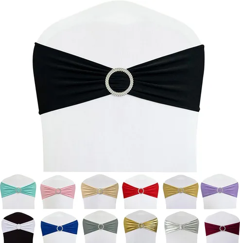 Miniatura 31 de Cintas elásticas de elastano para sillas 50 unidades, lazos elásticos para sillas con hebilla deslizante para decoración de bodas, fiestas, Azul bebé