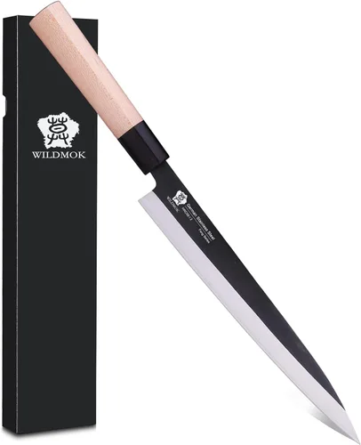 Miniatura 9 de Cuchillo Deba WILDMOK de 7 pulgadas, cuchillo Usuba asiático para salmón, cuchillo Sashimi de acero inoxidable alemán con hoja y mango de madera