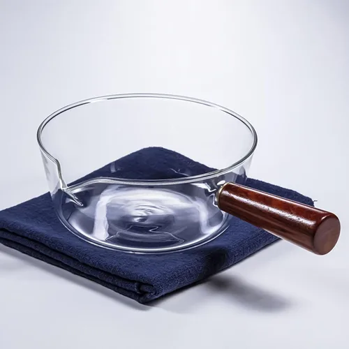 Cacerola de vidrio transparente, resistente al calor, mini olla a fuego lento con mango de madera, juego de utensilios de cocina de vidrio para