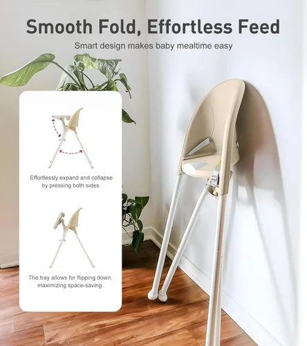 Miniatura 2 de Trona plegable 3 en 1 de Funny Supply, silla alta portátil y convertible para bebé, silla de alimentación moderna para bebé con bandeja doble Crema