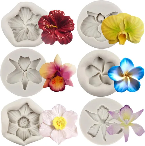 Sijiangmold Molde de silicona de flor de hibisco, orquídea de hibisco, moldes de fondant, molde de caramelo de flores de plumeria, molde para