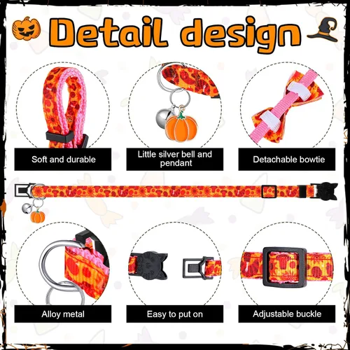 Miniatura 5 de Talltalk Paquete de 15 collares de gato ajustables para otoño, con hebilla de plástico para Halloween, Acción de Gracias, vacaciones, gatito