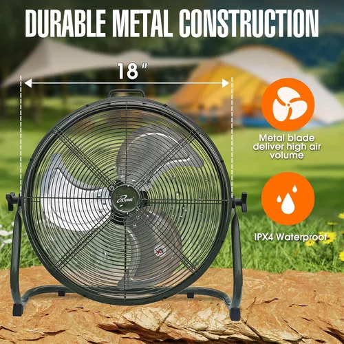 Miniatura 6 de iLiving 18" Ventilador de piso recargable con batería para acampar, ventilador portátil de alta velocidad para exteriores con aspas de metal