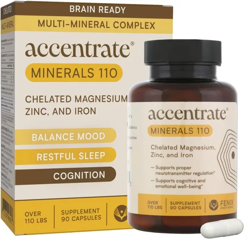 Accentrate Minerals 110 - Nutrición preparada para el cerebro para adolescentes y adultos - Magnesio quelado, zinc, hierro - Suplemento mineral de