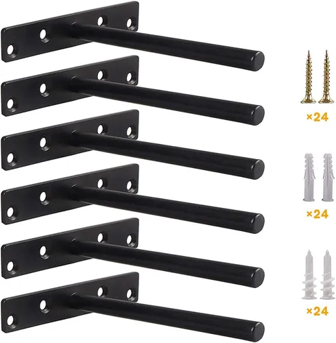 Soportes de estante flotantes ciegos de 5 pulgadas - Soportes de estante de pared para bricolaje resistentes, soporte oculto de acero sólido negro