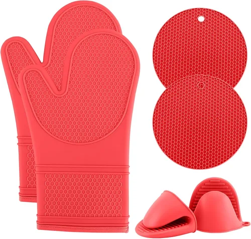 COOK WITH COLOR Manoplas de Silicona para Horno - Guantes Resistentes al Calor con Forro Acolchado Suave, Manoplas para Horno y Agarraderas para Rojo