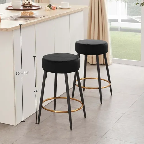 Miniatura 6 de DUHOME Juego de 2 taburetes de bar de altura de mostrador, taburetes tapizados de terciopelo para cocina, 24 pulgadas de altura con reposapiés