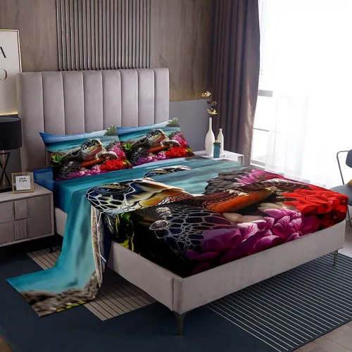 Miniatura 12 de Erosebridal Juego de sábanas de ballena náutica, tamaño individual, juego de ropa de cama vintage azul con ondas oceánicas para niños y niñas