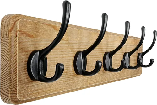 Miniatura 14 de Dseap Perchero de Pared: Moderno, Patentado, Resistente, 17.4" de Largo, Riel Colgador de Madera con 5 Ganchos Dobles para Abrigos de Invierno, Negro