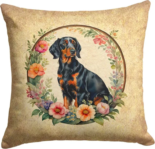 Miniatura 250 de Caroline's Treasures DAC2072PW1414 Affenpinscher and Flowers - Almohada decorativa de tela, lavable a máquina, para interiores y exteriores