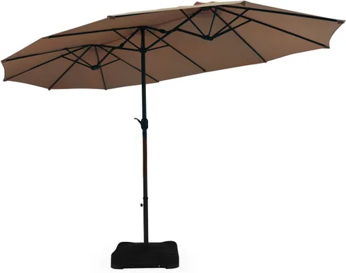 Miniatura 11 de Tangkula Paraguas de doble cara para patio de 15 pies con base, sombrilla de mercado extragrande para exteriores con manivela, base de sombrilla