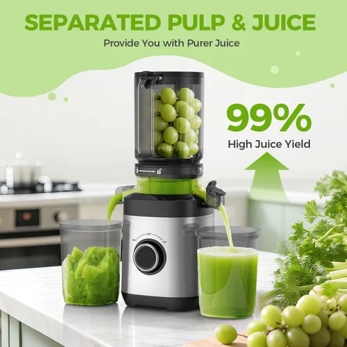 Miniatura 6 de Máquinas exprimidoras, exprimidor de prensa en frío para frutas y verduras enteras, exprimidores de masticación lenta con canal de alimentación