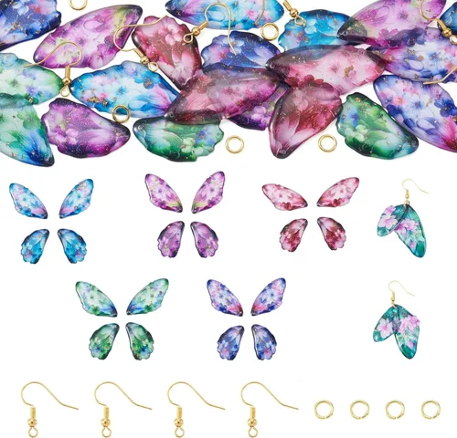 Miniatura 12 de FASHEWELRY 16 aretes de resina con alas de libélula y arco iris, mariposa, colgantes, alas de hada, coloridos dijes con ganchos para aretes, anillos
