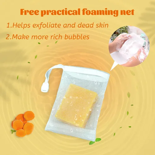 Miniatura 6 de Paquete de 3 barras de jabón de cúrcuma para limpiador facial y corporal, jabón de cúrcuma orgánico, piel suave e hidratante, jabón tumérico