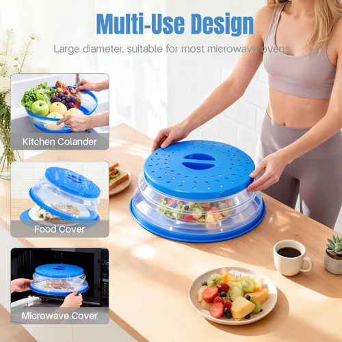 Miniatura 4 de Cubierta para salpicaduras de microondas – Alfombrillas de microondas multiusos, soporte de silicona para alimentos calientes, cubierta de placa