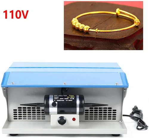 Miniatura 3 de TFCFL Máquina pulidora de joyas, herramienta de pulido de 200 W, colector de polvo con mesa ligera, pulidor de joyería, velocidad de 0-8000 RPM