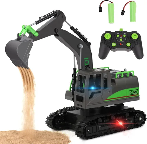 IQKidz - Juguetes de excavadora con control remoto para niños de 4 a 7 años - Mejor regalo de cumpleaños para niños de 3, 5, 8, 9, 10+, vehículos de