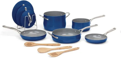 Miniatura 3 de Cuisinart Culinary Collection Juego de ollas y sartenes de 12 piezas, antiadherente PURELYCERAMIC, Zafiro