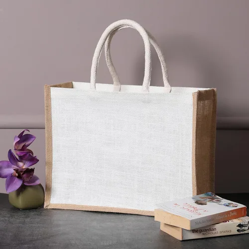 Miniatura 2 de Paquete de 2 bolsas grandes de yute con asas de 15.8 x 11.9 x 5.9 pulgadas, bolsas de regalo de arpillera reutilizables para compras, playa, bodas
