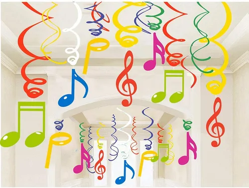 Letrero musical colorido de 30 piezas para colgar decoraciones de remolinos – Letrero musical para fiesta de cumpleaños, decoración para fanáticos