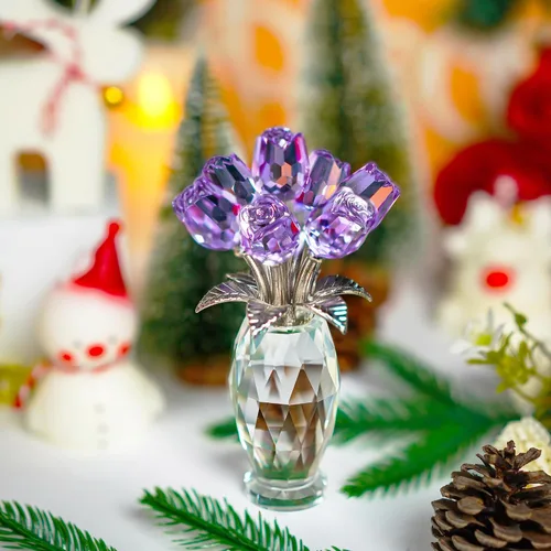 Miniatura 6 de H&D HYALINE & DORA Figura de Rosa de Cristal Flor Morada, Regalos de Rosa para Mamá Esposa Abuela, Adorno Coleccionable de Flor de Cristal Día