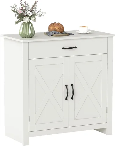 Miniatura 11 de HOMCOM Aparador Estilo Granja Gabinete Buffet, Gabinete de Barra de Café con Puerta de Granero con Cajón y Estante Ajustable para Cocina, Sala