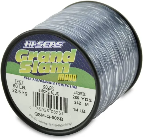 Miniatura 9 de HI-SEAS Línea de pesca de monofilamento Grand Slam - Fuerte y resistente a la abrasión en transparente, rosa, verde, azul humo, amarillo Azul ahumado