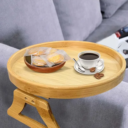 Miniatura 3 de Mesa de clip para el brazo del sofá, mesa multifunción para sofá, bandeja de sofá de bambú con clip en la mesa auxiliar para sofás anchos, bandeja