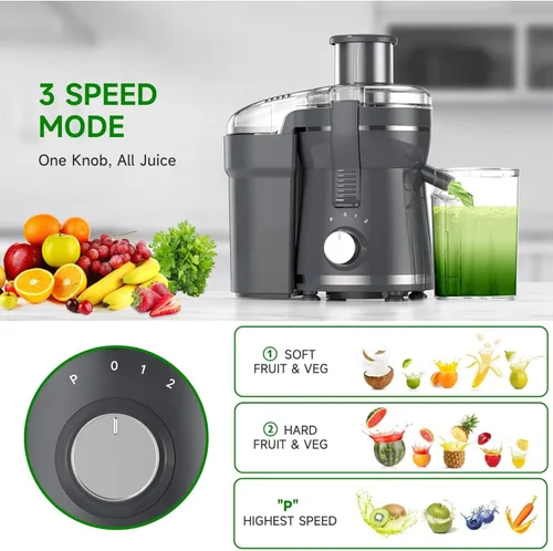 Miniatura 3 de Máquina exprimidora, extractor de exprimidor centrífugo de 500 W con 3 velocidades y boca ancha de 3 pulgadas para frutas y verduras, exprimidor