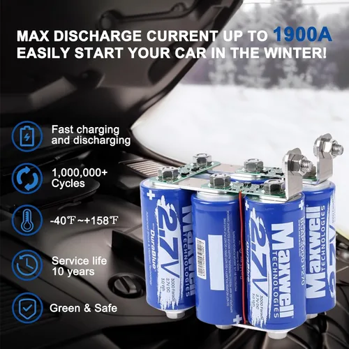 Miniatura 5 de Maxwell 16V 500F Super Capacitor 12V Jump Starter 6000A Arrancador de coche sin batería tradicional, potente caja de salto para todos los coches