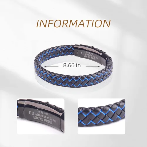 Miniatura 21 de Pulsera de cuero trenzado con texto en inglés «Love You Forever» para hombres y niños, pulsera inspiradora de acero inoxidable, pulsera de cuero