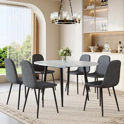 Miniatura 10 de Juego de mesa de comedor extensible de 42 a 54 pulgadas para 4, juego de mesa de comedor ovalada redonda para 4, mesa de cocina blanca con sillas 2º
