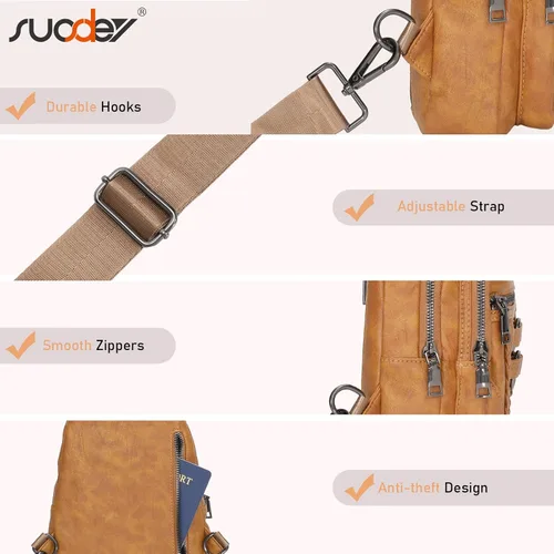 Miniatura 5 de SUOSDEY 2024 Sling Bag for Women Leather Crossbody Bags for Women Trendy Chest Bag Traveling Walking