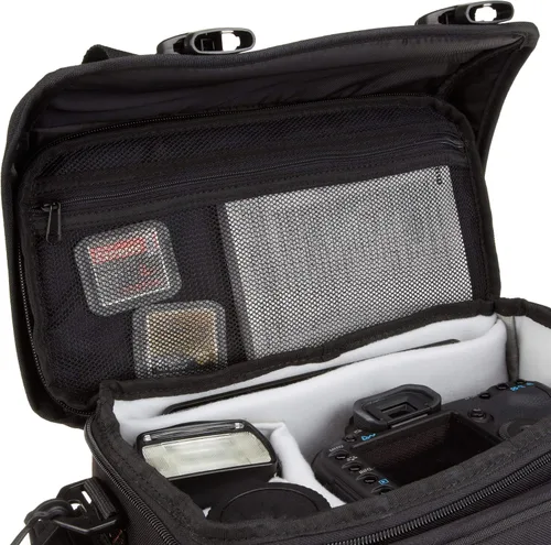 Miniatura 6 de Amazon Basics Bolsa grande para dispositivos DSLR, negra con interior gris