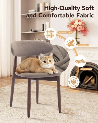 Miniatura 4 de Juego de 4 sillas de comedor, sillas tapizadas de estilo granja, sillas modernas de tela para cocina con patas de madera maciza, color camello