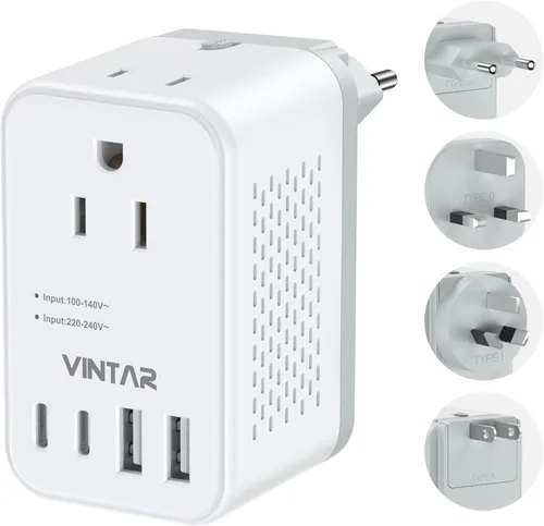 VINTAR - Convertidor de voltaje de 220 V a 110 V de EE. UU. a Europa, adaptador de convertidor de corriente desmontable de 2000 W con enchufes tipo