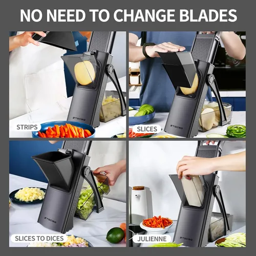 Miniatura 4 de [Todo en 1] Versión mejorada de rebanador de mandolina seguro para la cocina, grosor ajustable y espiralizador, rebanador de verduras, mandolina