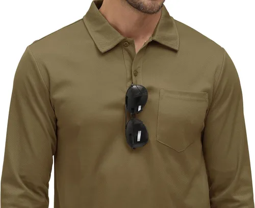 Miniatura 20 de Rdruko Polo para hombre con bolsillo de manga larga de secado rápido para golf al aire libre con cuello