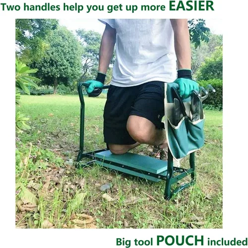 Miniatura 2 de BESTHLS Rodillero y asiento de jardín, taburete plegable resistente con almohadilla gruesa, bolsa de herramientas, capacidad de 330 libras, soporte