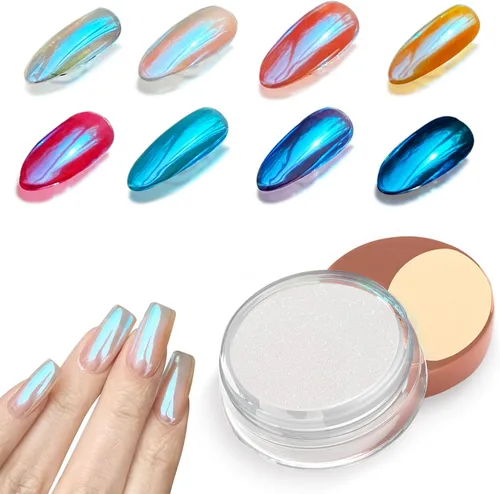 Miniatura 15 de Allstarry Polvo de uñas cromado de unicornio, aurora, sirena iridiscente, perla blanca, pigmento cromado, polvo de hadas con purpurina para arte