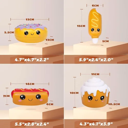 Miniatura 3 de Anboor 4 piezas Squishies Hot Dog Cake Pan Donut Kawaii perfumado suave levantamiento lento exprimir alivio del estrés niños juguete Navidad