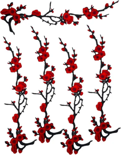 Miniatura 7 de MSCFTFB 5 parches para planchar con flores de ciruelo de 14 pulgadas de largo, parches bordados florales, apliques para escote, zapatos, jeans, Azul