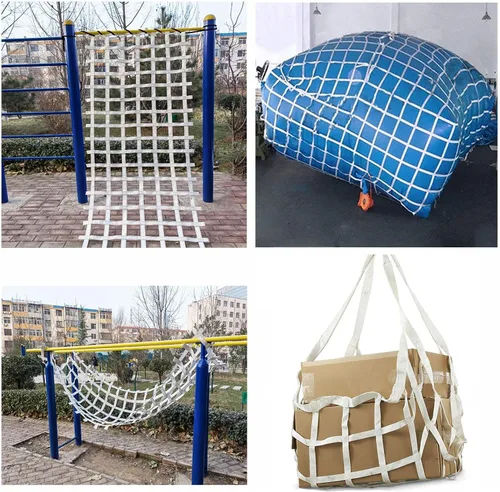 Miniatura 7 de Red de carga de escalada blanca, red ninja, juego de columpio resistente de poliéster para gimnasios de selva, entrenamiento de obstáculos, redes