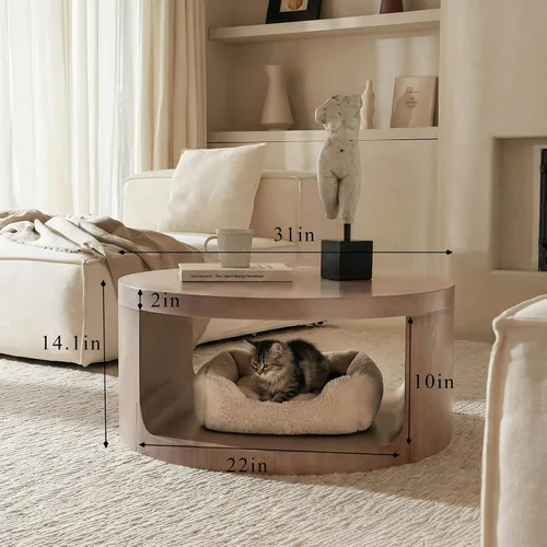Miniatura 2 de Mesa auxiliar redonda con almacenamiento, mesa moderna de sala de estar de 31 pulgadas, mesas centrales de madera circulares de 2 niveles para Rosa